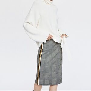Zara Gray Checkered Pencil Skirt with Gold Accent